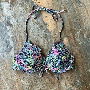 VICTORIA'S SECRET Paint Splatter Push Up Underwire Halter Bikini Top 34B